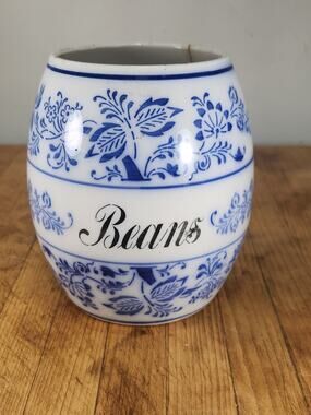 Vintage Blue White Beans Canister German Style Blue Onion Ceramic Jar No Lid